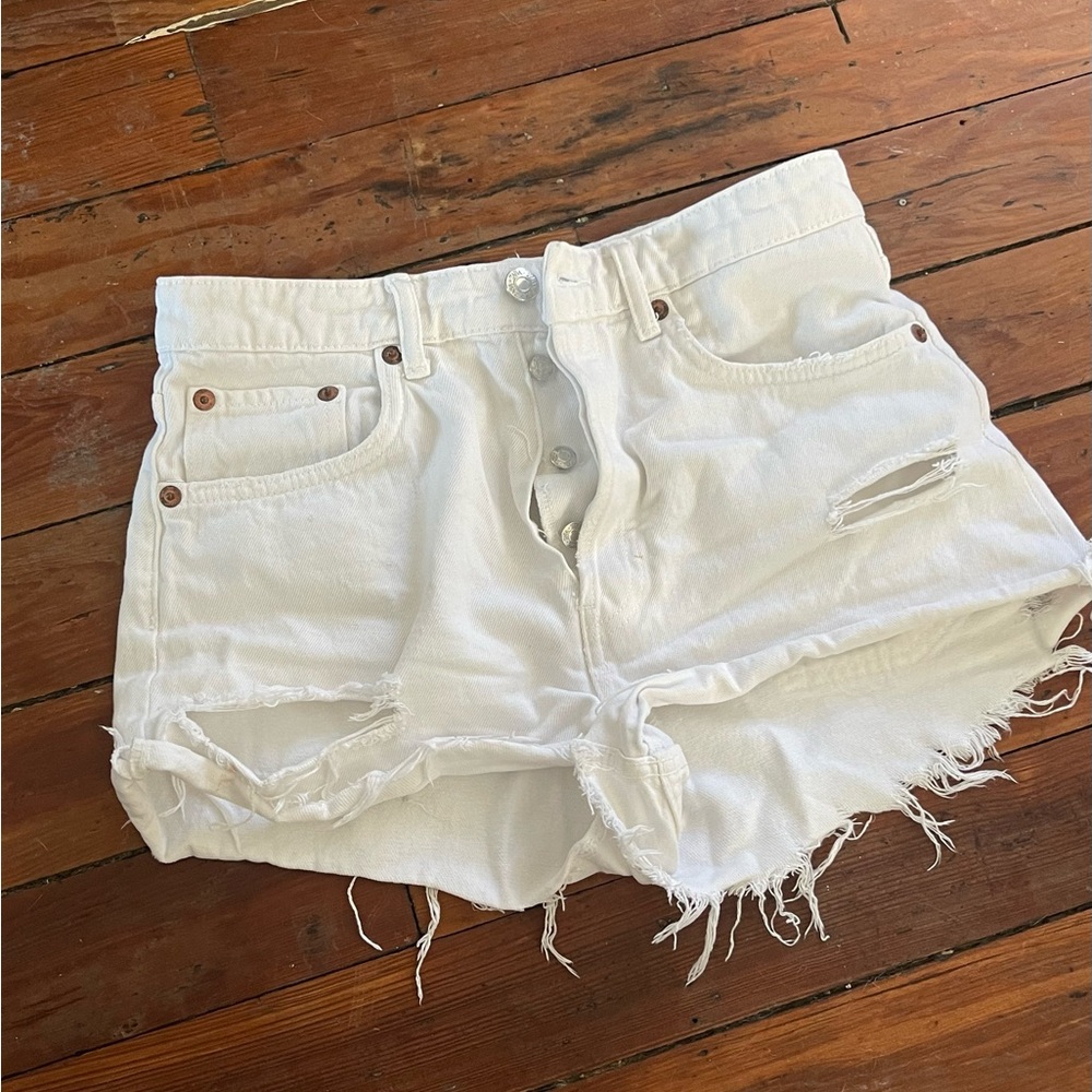White Distressed Denim Shorts